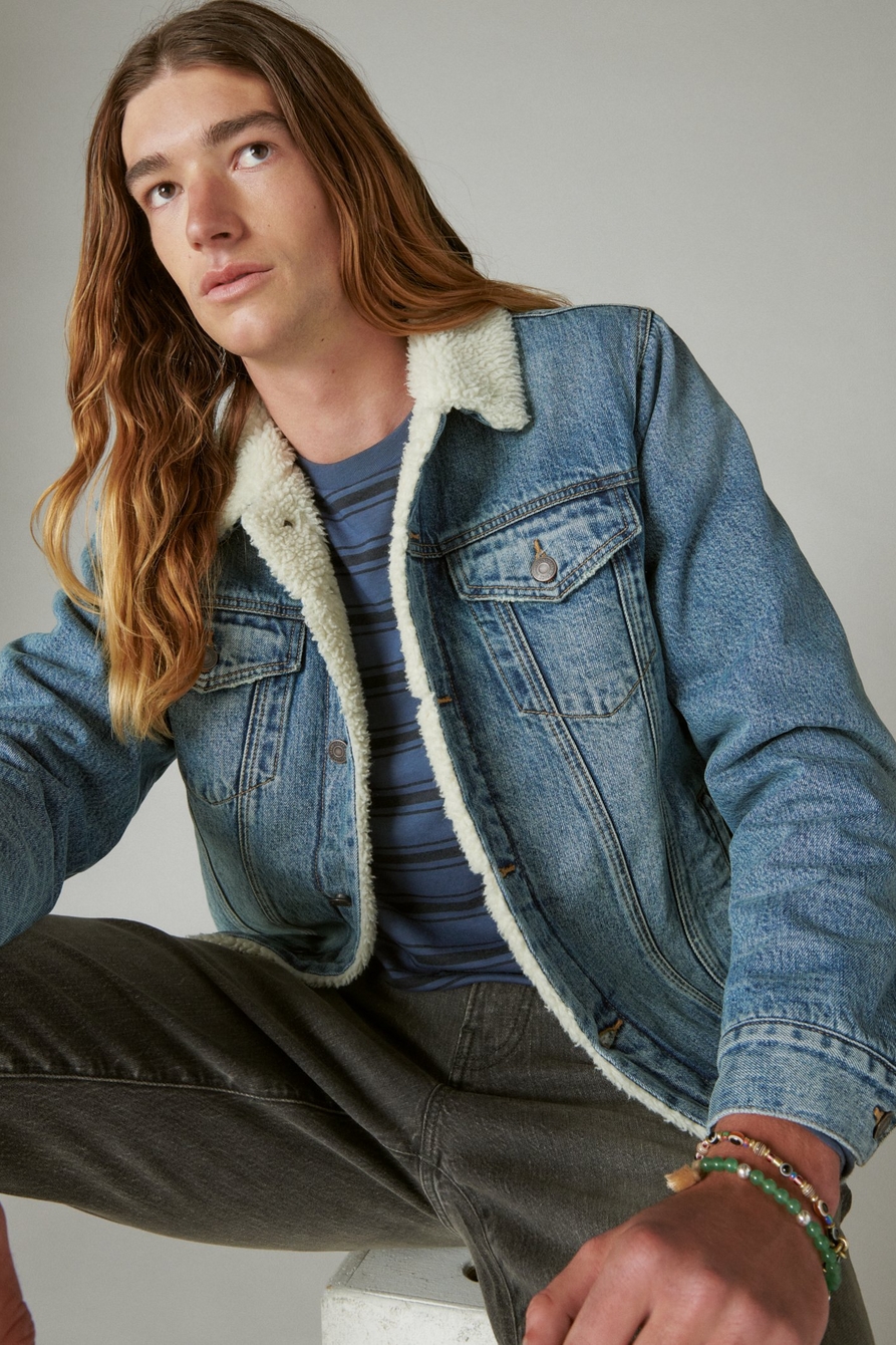 faux shearling lined denim trucker jacket